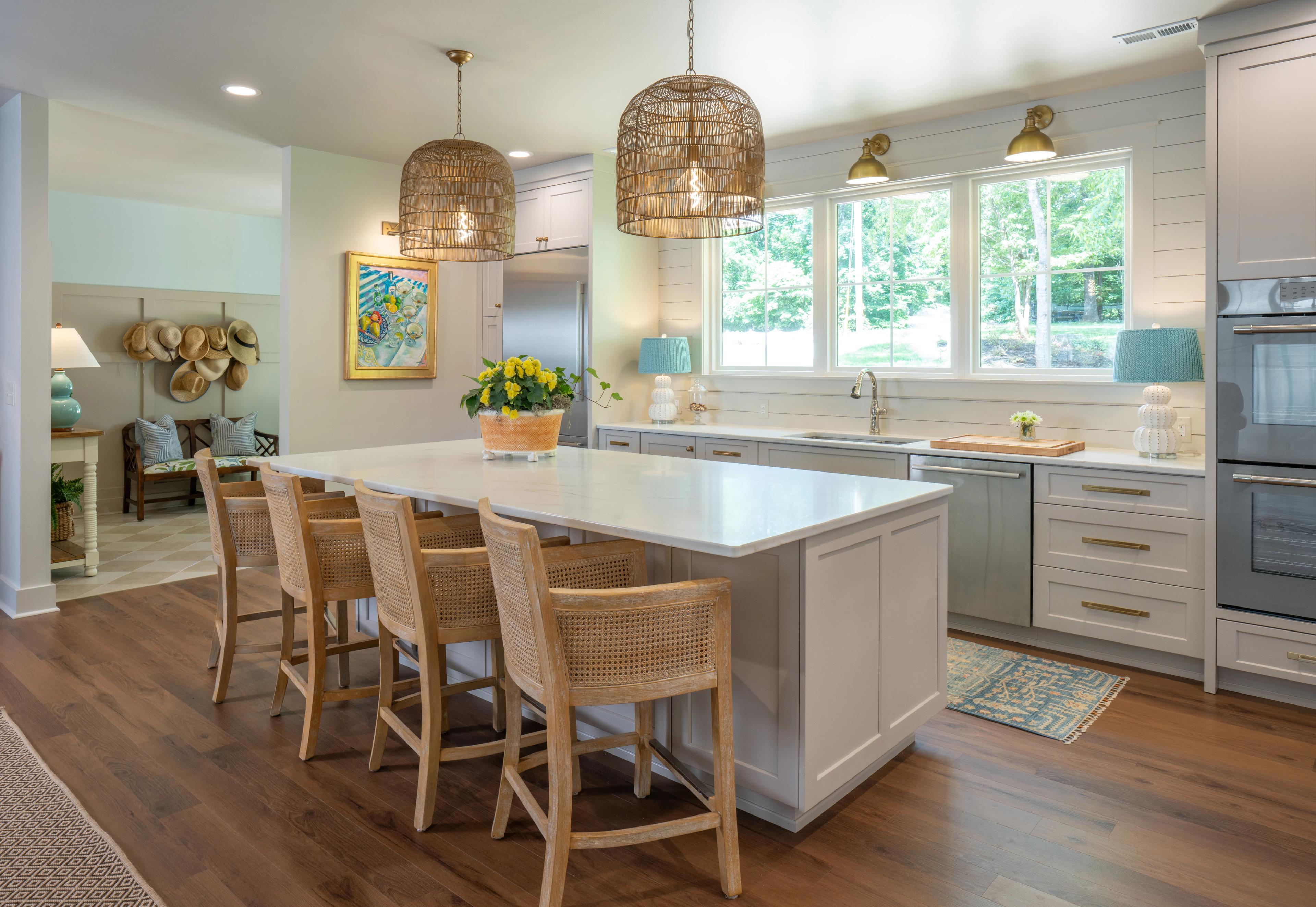 Kitchen island with Drexel FP cabinets in Accessible Beige from the Wynnbrooke Carolina Collection by Ideal Cabinets